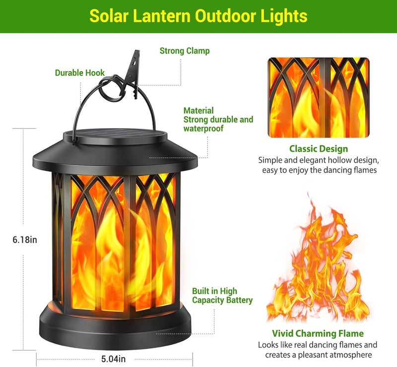 KOOPER 4 Pack Solar Lantern Outdoor Lights, Upgraded Flickering Flame Solar Lanterns Lights Outdoor Waterproof, Hanging Lantern Decorative, Solar Powered Lanterns for Yard Patio Path Tree Garden Decor - Image 5